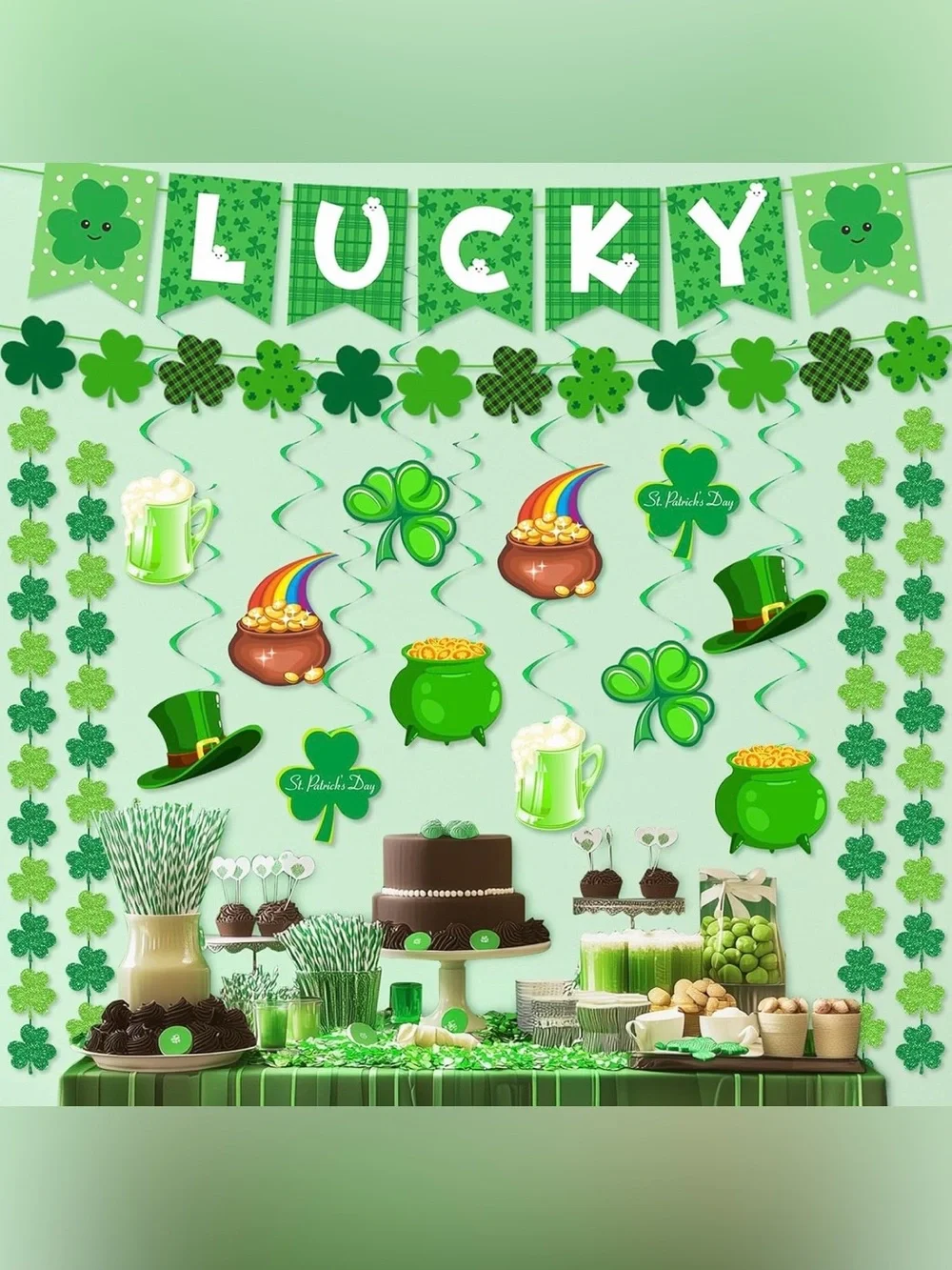 30 Piece St. Patrick's Day Hanging Decoration Set, 'Lucky' Banner